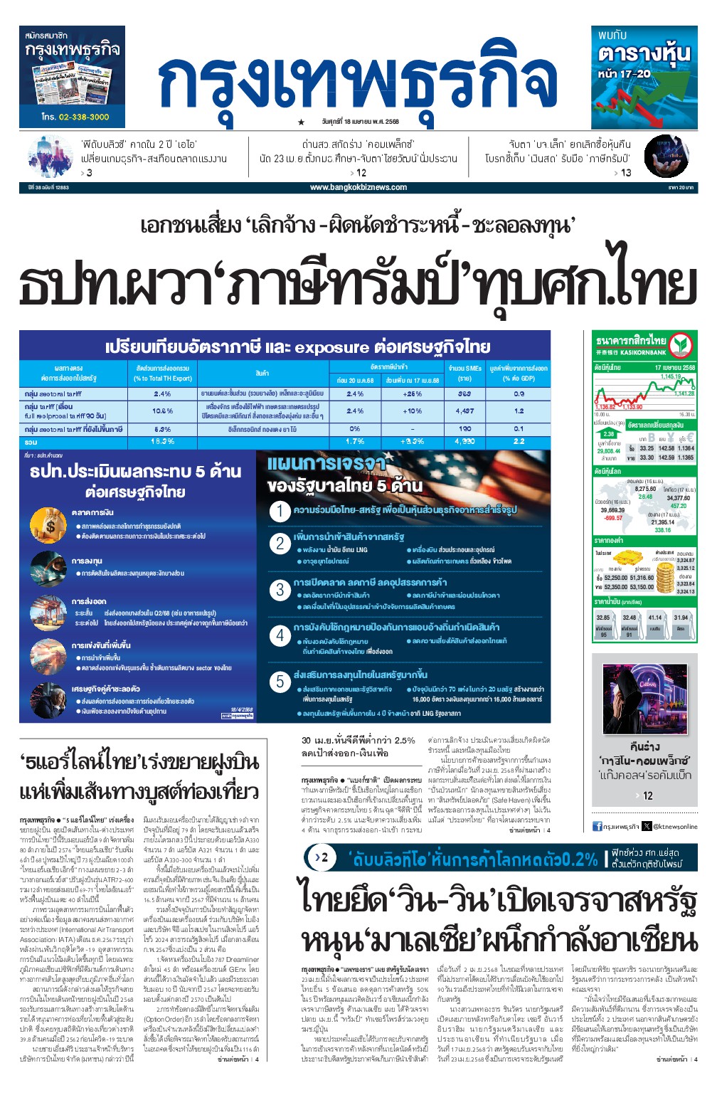 หนังสือพิมพ์ฉบับวันที่ 18 เม.ย. 68