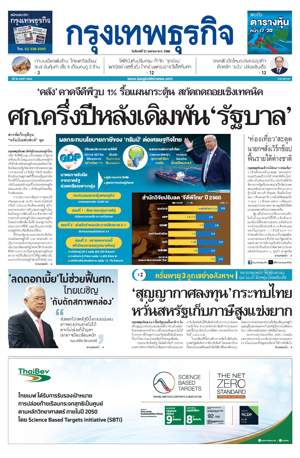 หนังสือพิมพ์ฉบับวันที่ 21 เม.ย. 68
