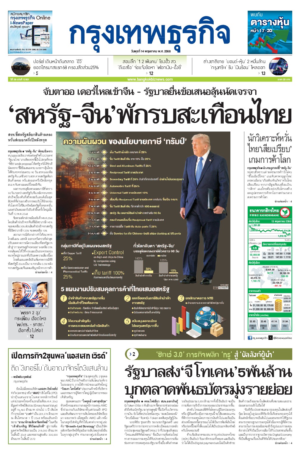 หนังสือพิมพ์ฉบับวันที่ 14 พ.ค. 68