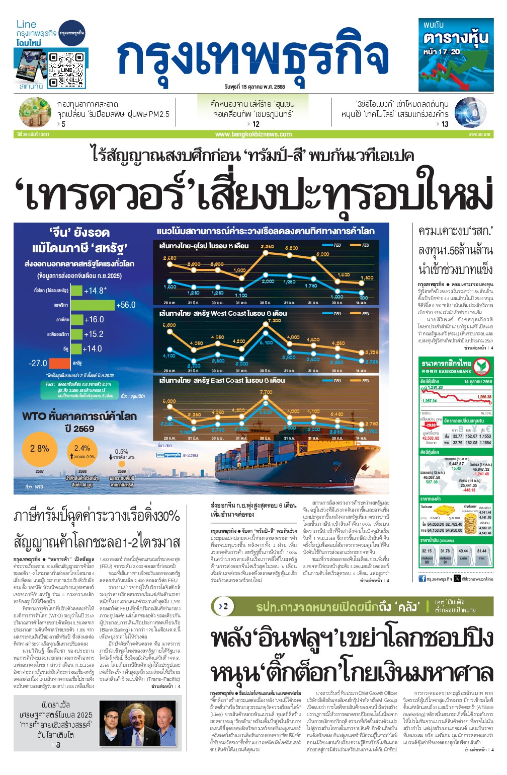 หนังสือพิมพ์ฉบับวันที่ 15 ต.ค. 68