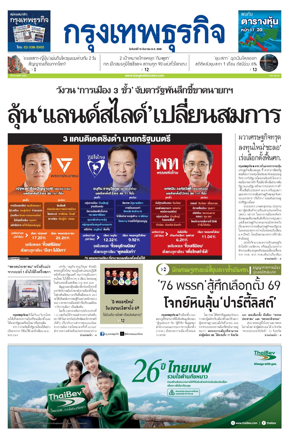 หนังสือพิมพ์ฉบับวันที่ 15 ธ.ค. 68