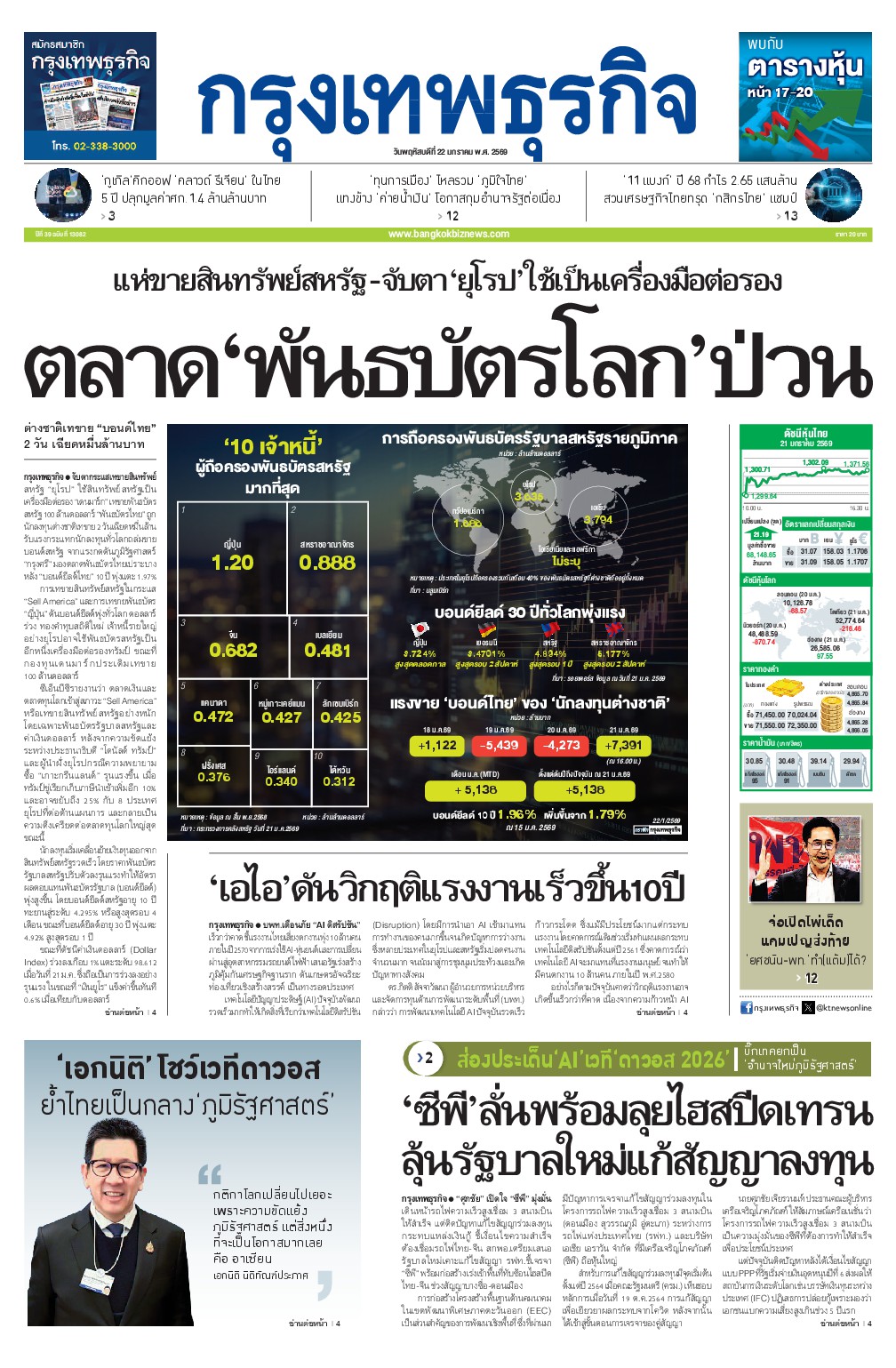 หนังสือพิมพ์ฉบับวันที่ 22 ม.ค. 69