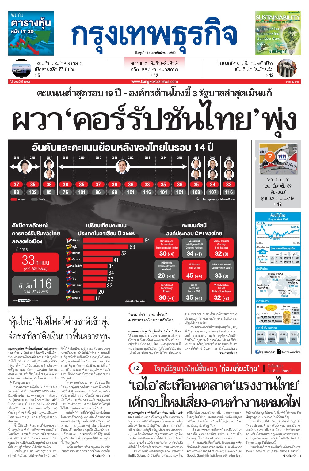 หนังสือพิมพ์ฉบับวันที่ 11 ก.พ. 69