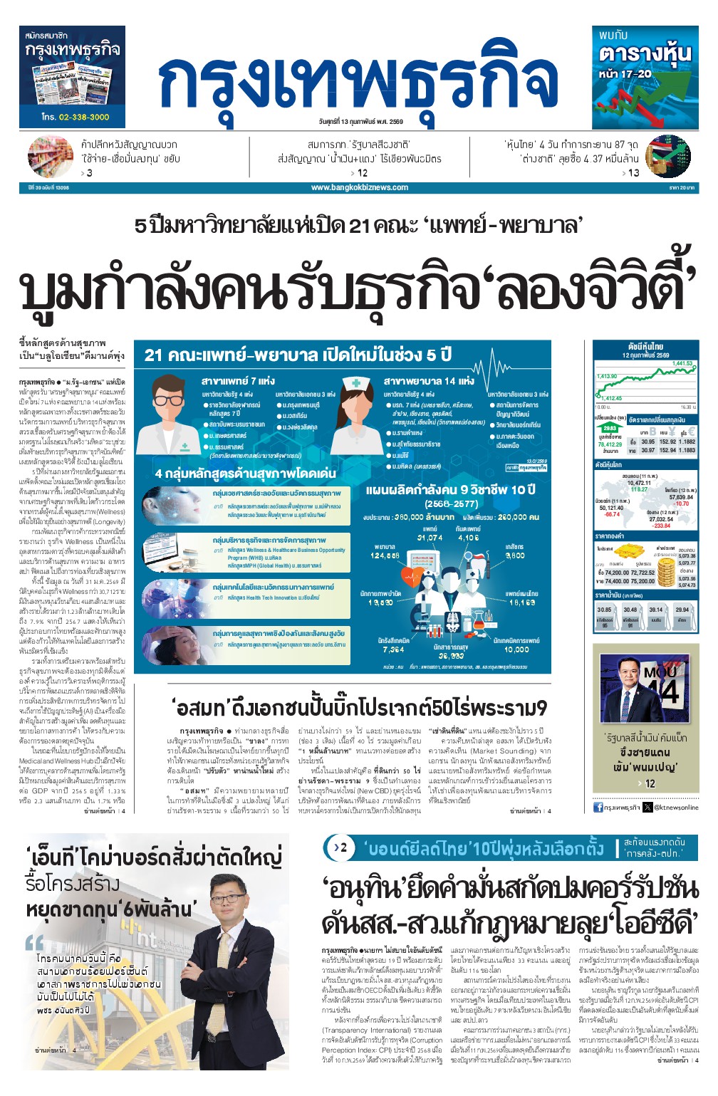 หนังสือพิมพ์ฉบับวันที่ 13 ก.พ. 69