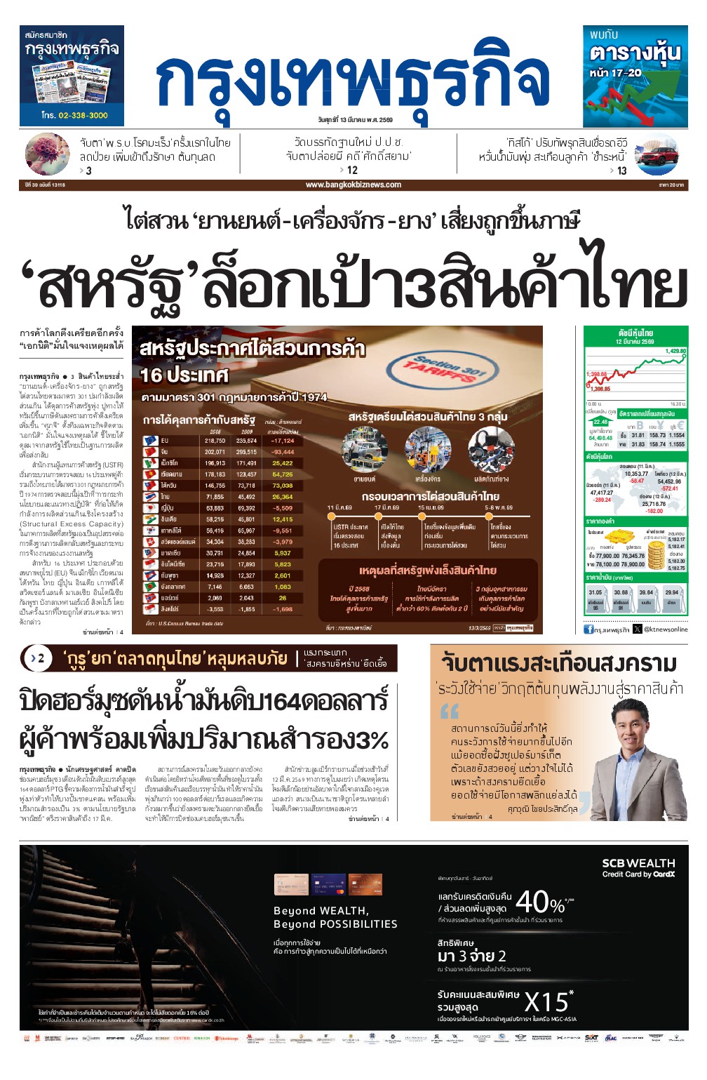 หนังสือพิมพ์ฉบับวันที่ 13 มี.ค. 69