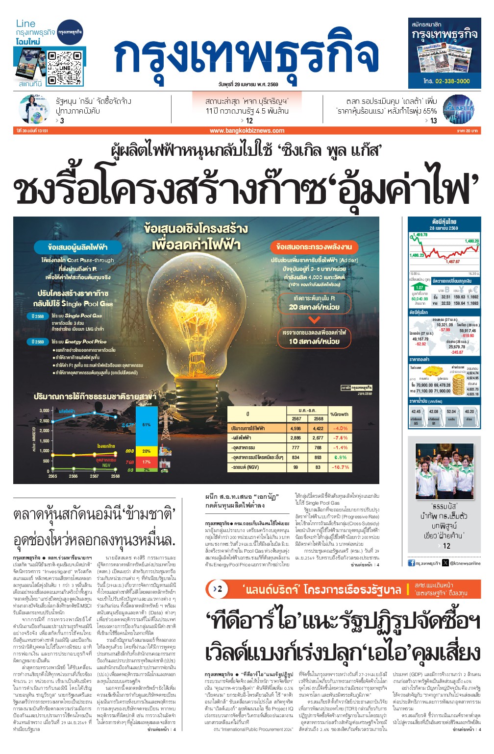หนังสือพิมพ์ฉบับวันที่ 29 เม.ย. 69
