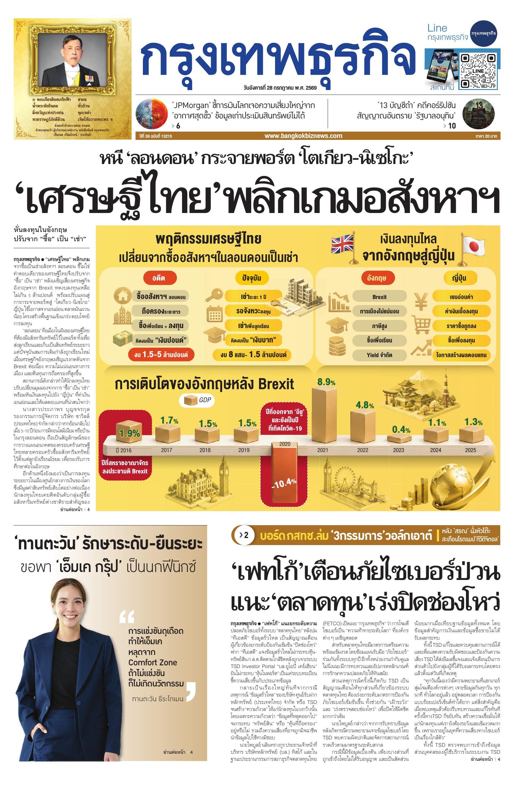 หนังสือพิมพ์ฉบับวันที่ 28 ก.ค. 69