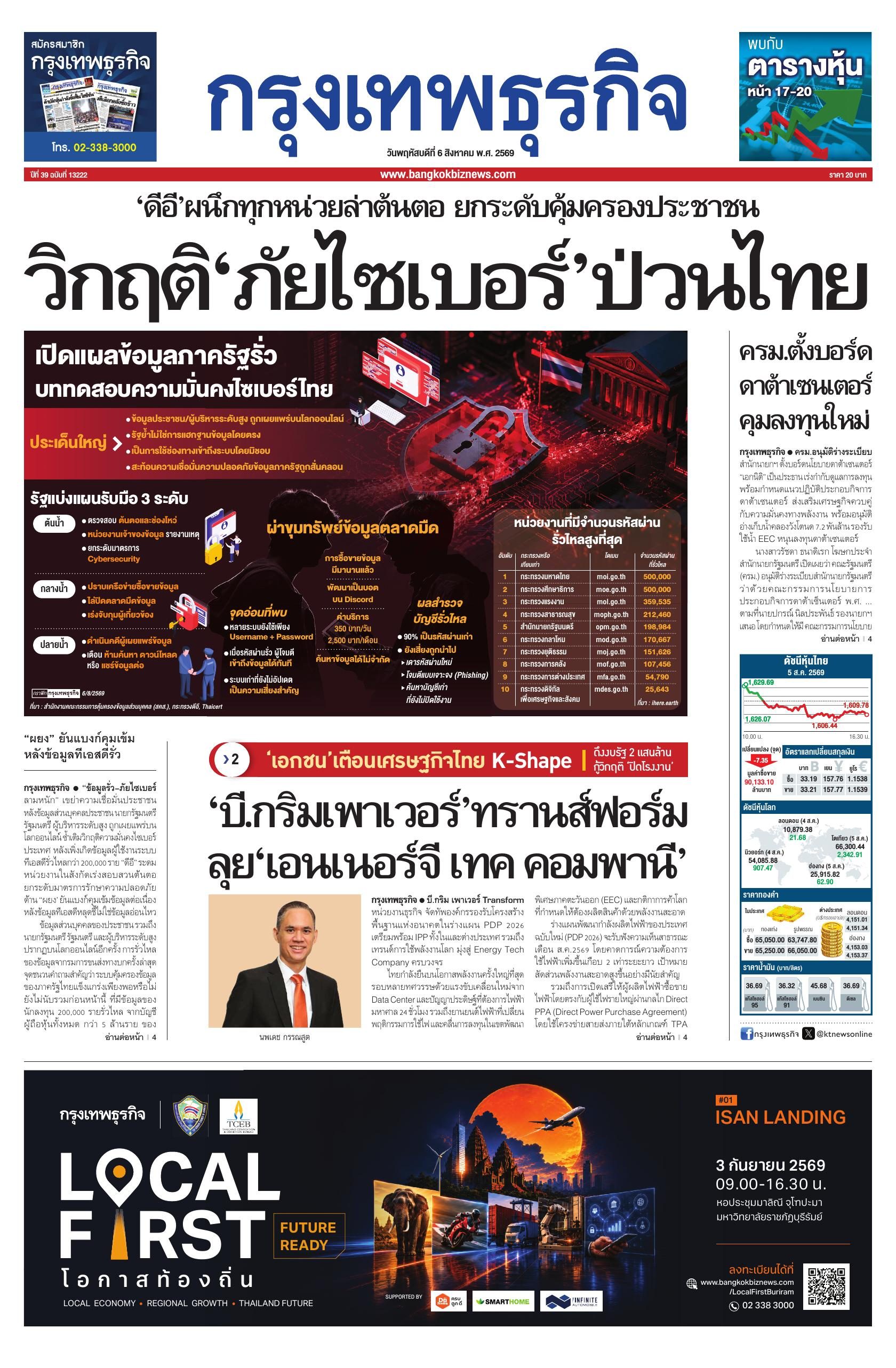 หนังสือพิมพ์ฉบับวันที่ 6 ส.ค. 69