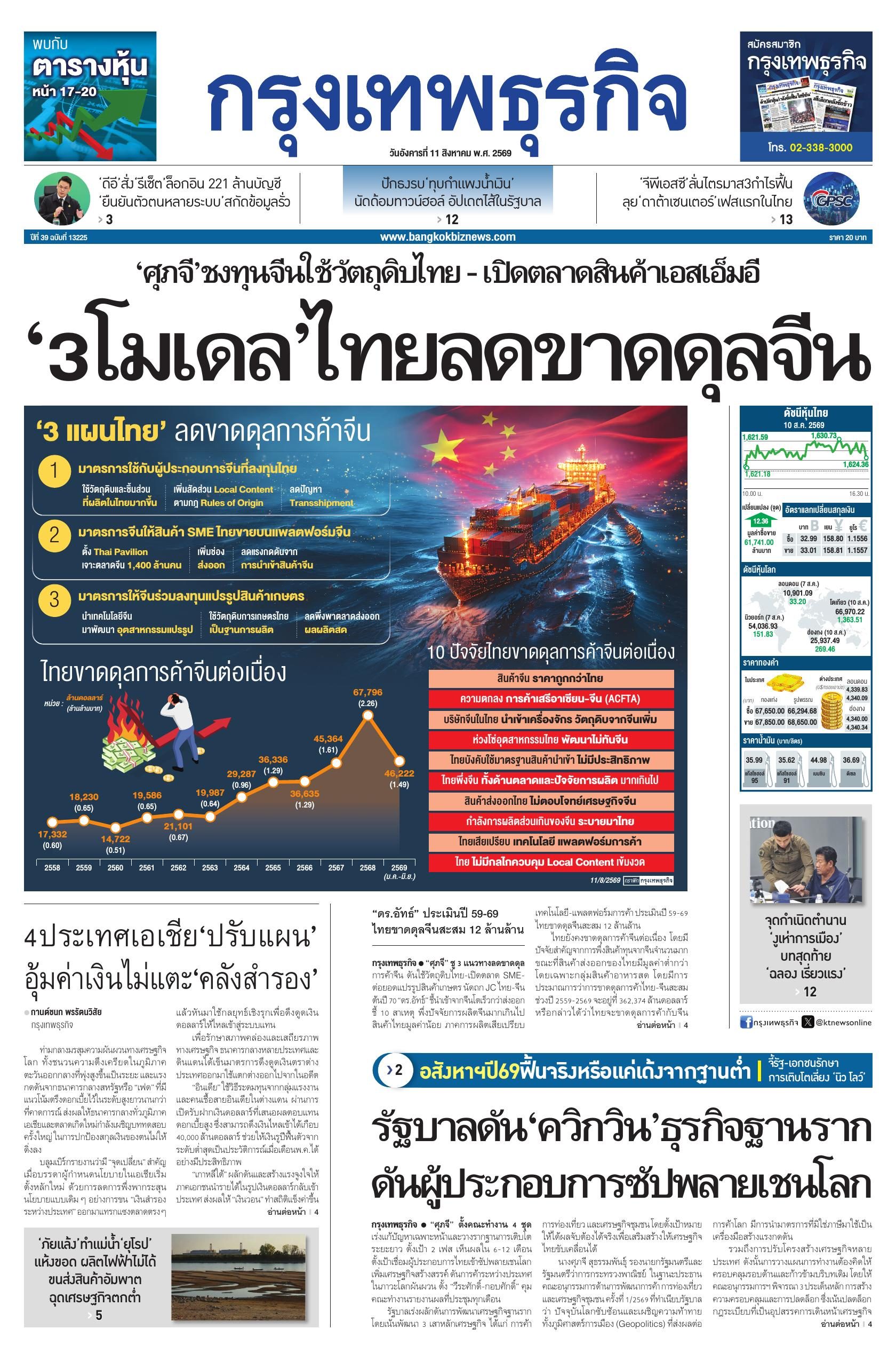หนังสือพิมพ์ฉบับวันที่ 11 ส.ค. 69