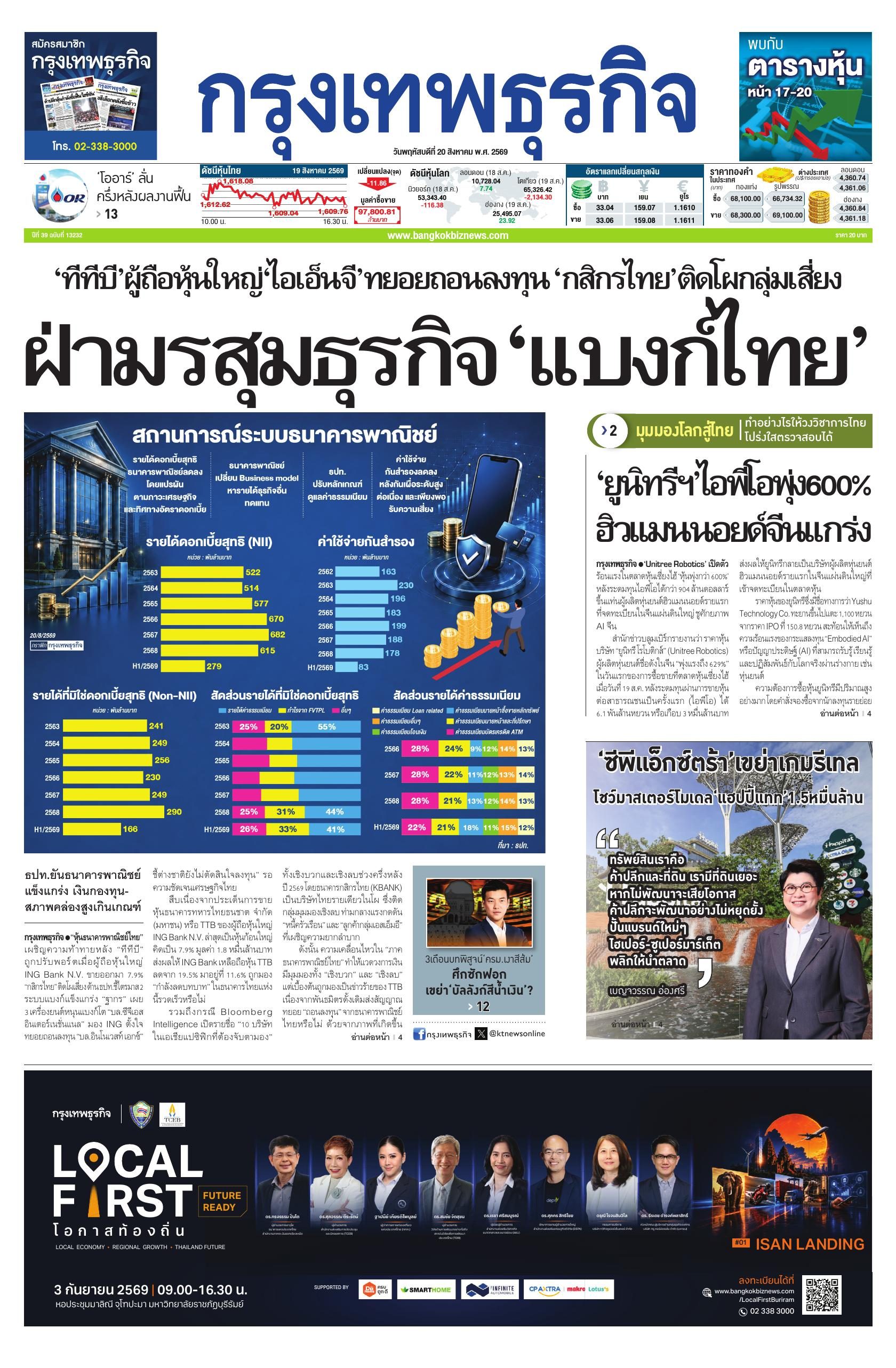 หนังสือพิมพ์ฉบับวันที่ 20 ส.ค. 69