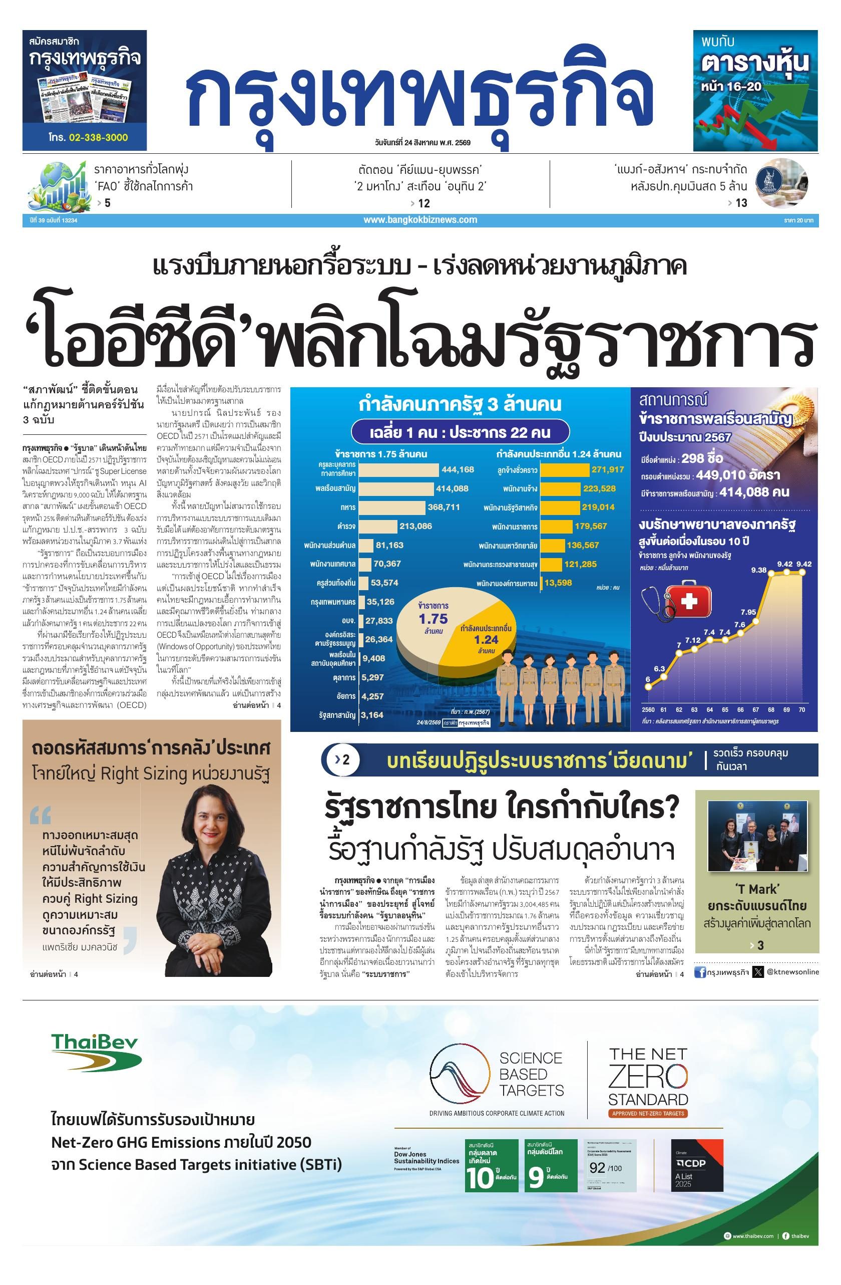 หนังสือพิมพ์ฉบับวันที่ 24 ส.ค. 69