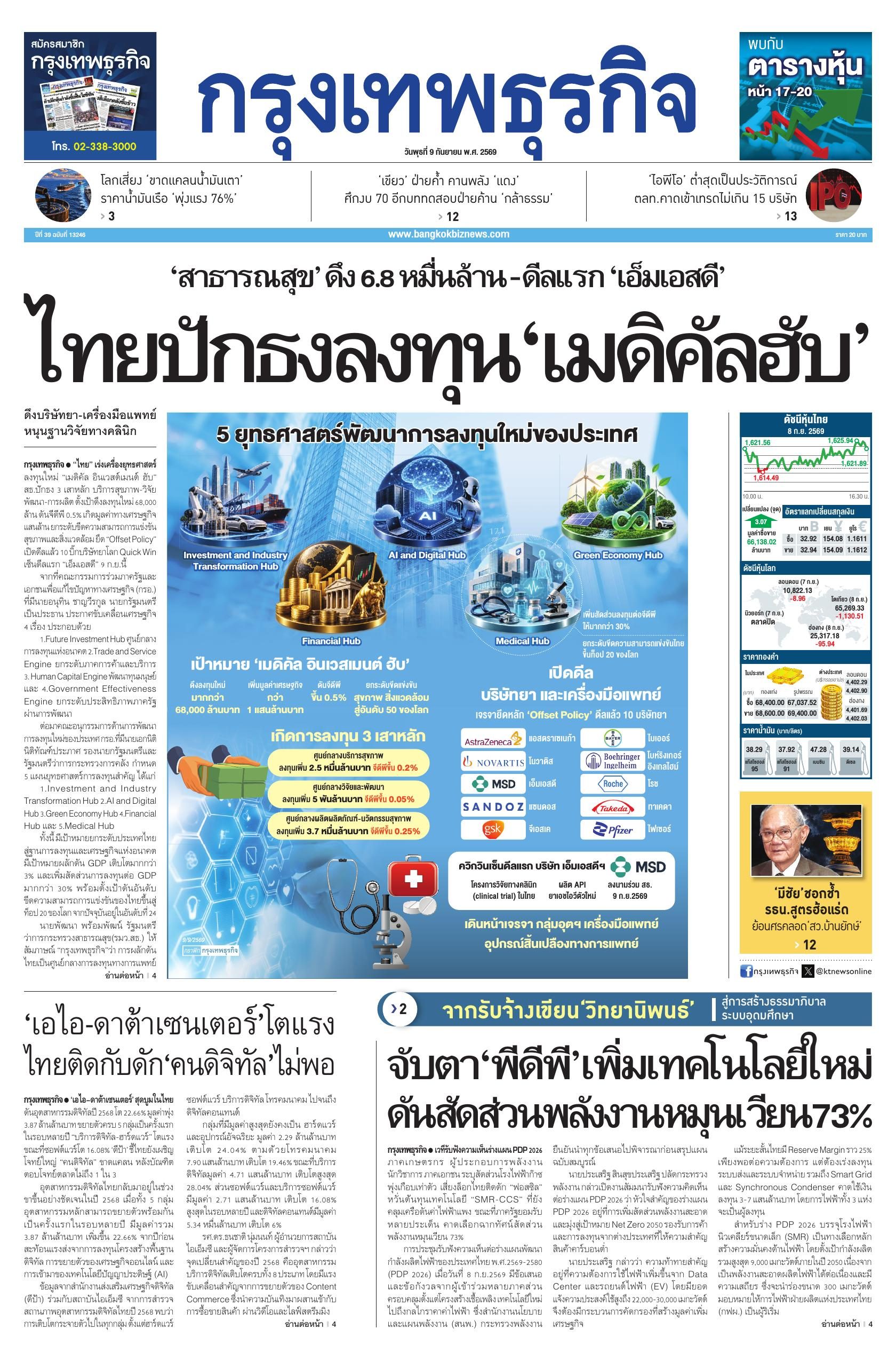 หนังสือพิมพ์ฉบับวันที่ 9 ก.ย. 69