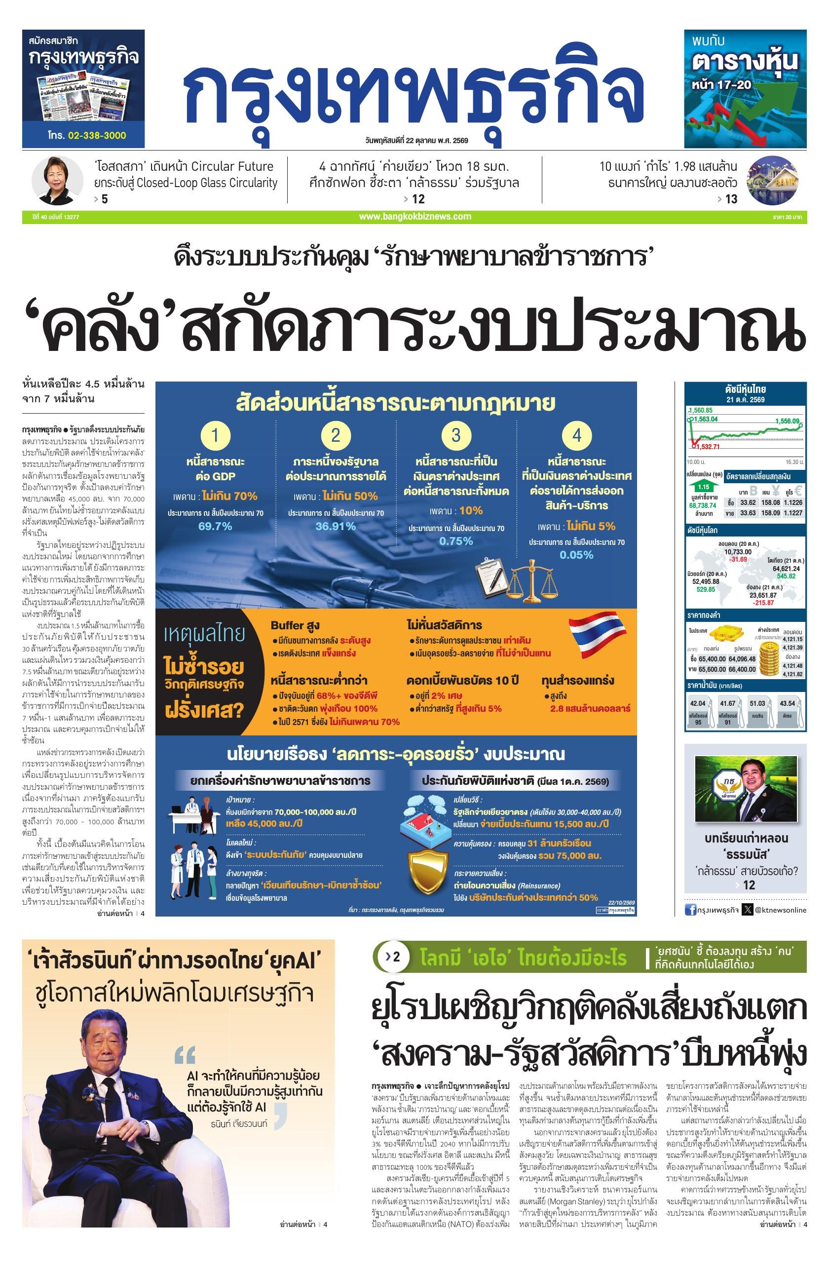 หนังสือพิมพ์ฉบับวันที่ 22 ต.ค. 69