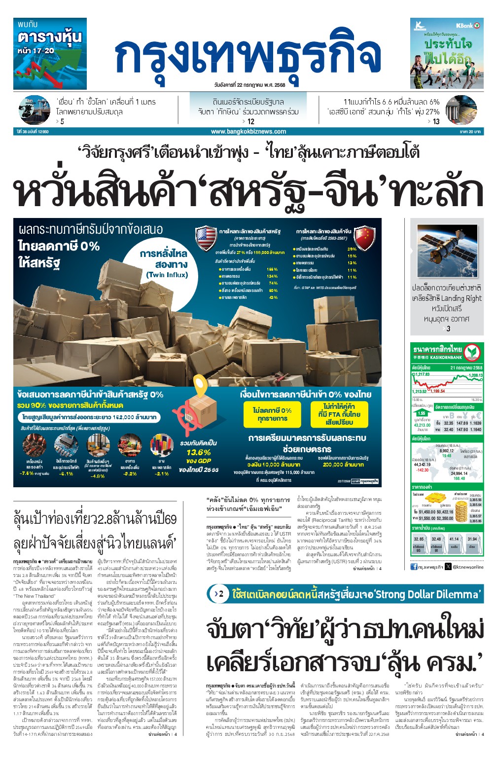 หนังสือพิมพ์ฉบับวันที่ 22 ก.ค. 68